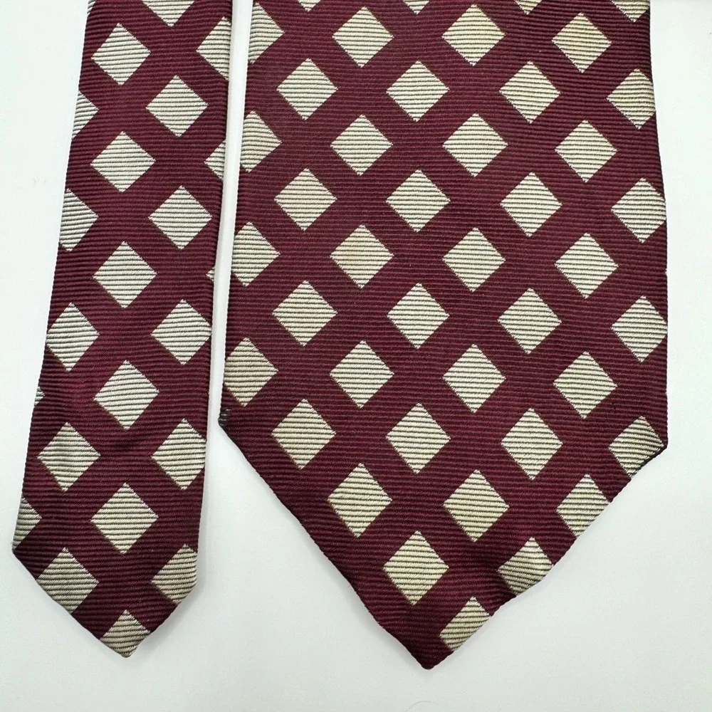 Lauren‎ Ralph Lauren Mens Silk Tie Burgundy Cream Geometric Diamond Luxury